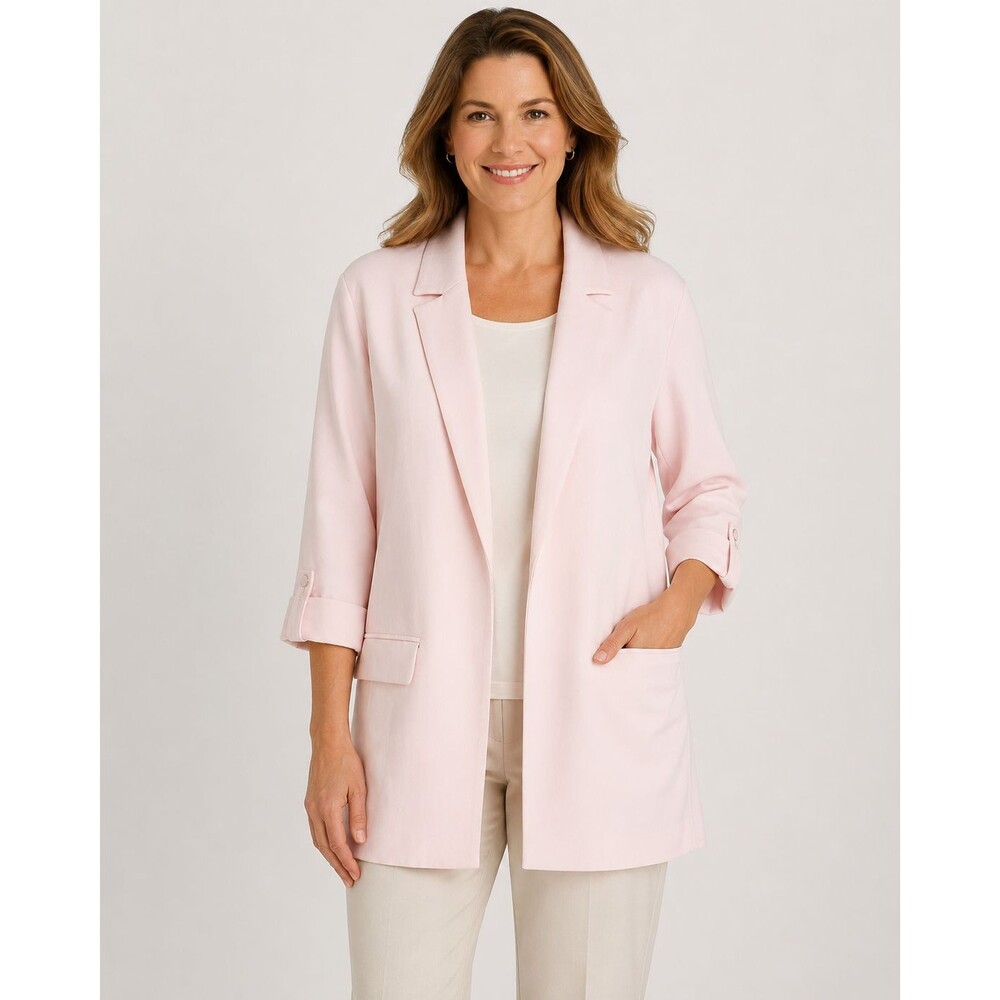 Chico’s 3/4 Sleeve Crepe Blazer Jacket Sweet Blossom Pink Size 4 XXL NWT